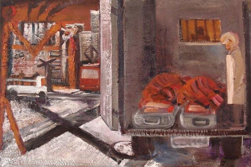 Christmas meat delivery oil on canvas